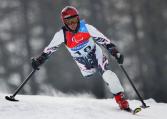Finnish alpine skier Katja Saarinen at a slalom event