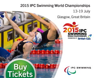 Banner with a picture of a men in the pool: Click here for more informations about the Glasgow 2015 IPC Swimming World Championships.