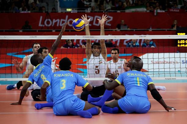 Iran men's sitting volleyball team Iran beat Rwanda 3-0 and is the favourite to qualify on Pool B at the London 2012 sitting volleyball tournament.