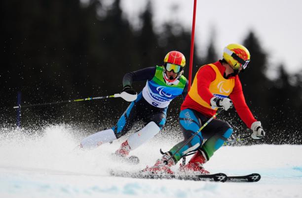 Jon Santacana Maiztegui of Spain and his guide Miguel Galindo Garces compete in Vancouver