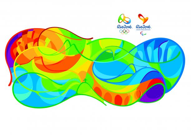 Rio 2016 look Swirly pattern of birghts colours depicting the landmarks of Rio.