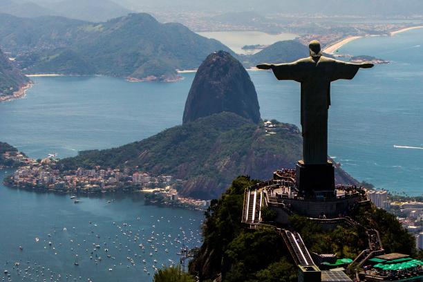 A spectacular view of with Christ the Redeemer and Sugar Loaf in Rio de Janeiro, Brazil. 