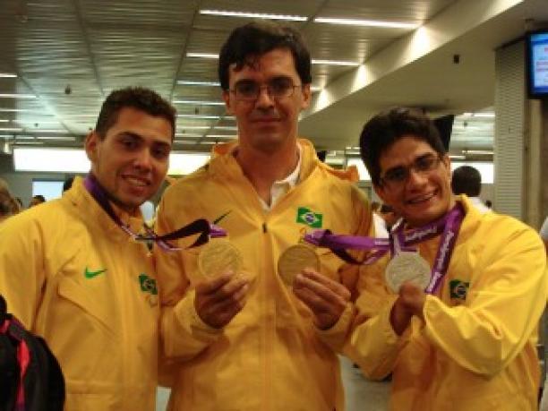 Brazil's Ciro Winckler with Alan Oliveira and Yohansson Nascimento.