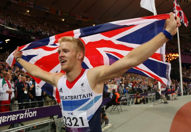 Jonnie Peacock Jonnie Peacock celebrates winning gold in the men's 100m T44 Final on Day 8 of the London 2012 Paralympic Games.