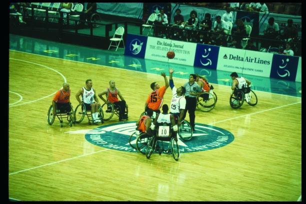 Start of a game Wheelchair Basketball in Atlanta 1996.