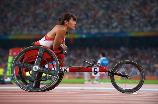 Chantal Petitclerc Chantal Petitclerc concentrating before race in Beijing