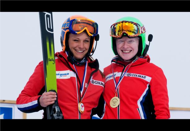 Great Britain's Kellly Gallagher and Guide Charlotte Evans won gold in the Downhill Visually Impaired. Great Britain's Kellly Gallagher and Guide Charlotte Evans