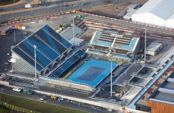 Aerial view of a tennis court at Eton Manor An aerial picture of a tennis court.