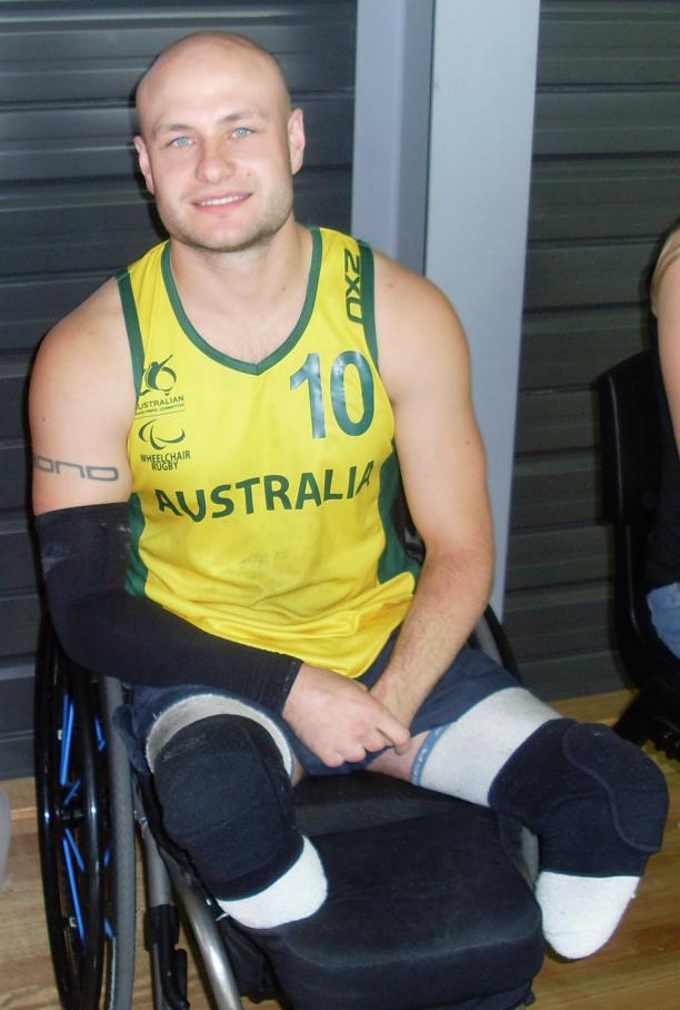 A picture of an Australian Wheelchair Rugby player.