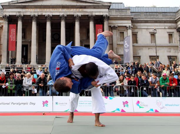 Judo demonstration during the International Paralympic Day A pictures of 2 mens in action during a Judo demonsrtation