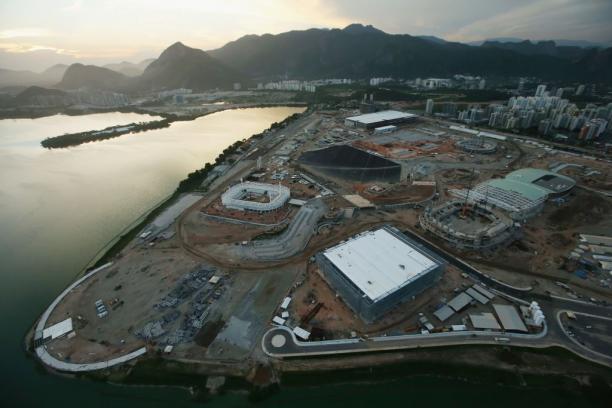 Rio 2016 construction Aerial view on coast with contruction works going on