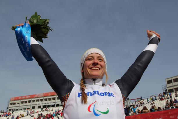 Anna Schaffelhuber - Sochi 2014 Paralympic Winter Games Anna Schaffelhuber, Germany celebrates her gold medal in the women's super-G