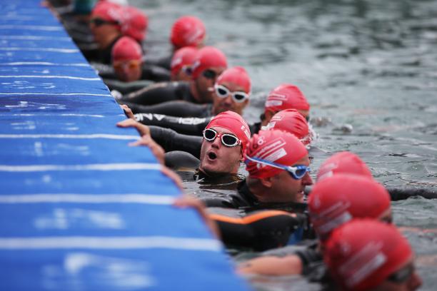 A picture of men ready to swim 