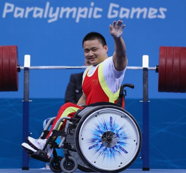 Liu Lei of China Liu Lei of China celebrates a world record lift and takes gold in the Men's 67.5kg competition at the London 2012 Paralympic Games.