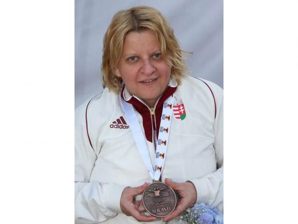Hungary’s Krisztina David Shooting Upper body of women showing a medal to the camera