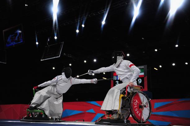 Dariusz Pender of Poland fences during his Gold Medal match against Romain Noble of France on day 7 of the London 2012 Paralympic Games.