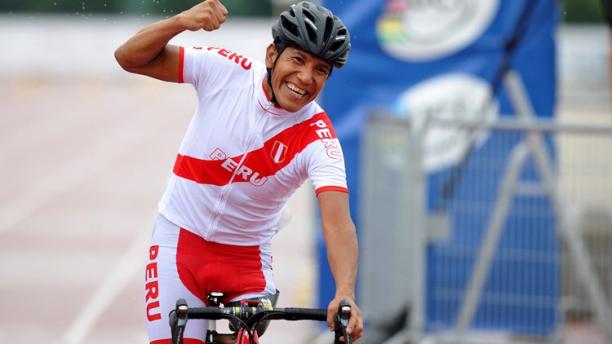 Israel Hilario Rimas (Peru) Peru's Israel Hilario Rimas celebrates gold at the 2015 UCI Para-Cycling Road World Championships.