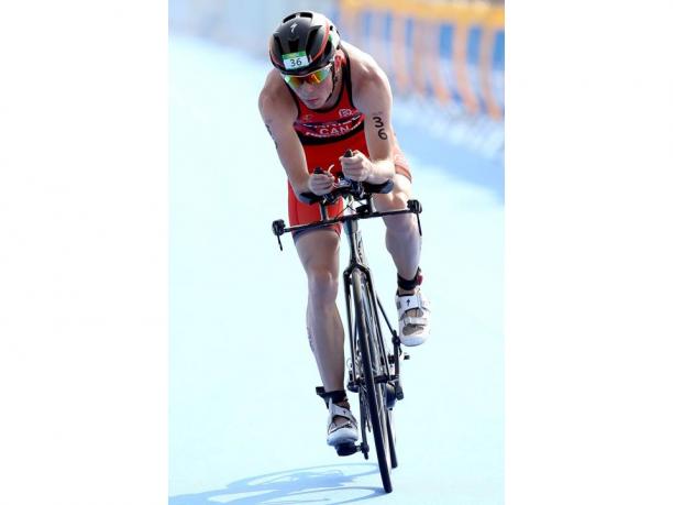 Stefan Daniel of Canada competes in the cycling portion of the men's PT4 class during the Aquece Rio Paratriathlon at Copacabana beach on August 1, 2015 in Rio de Janeiro, Brazil.