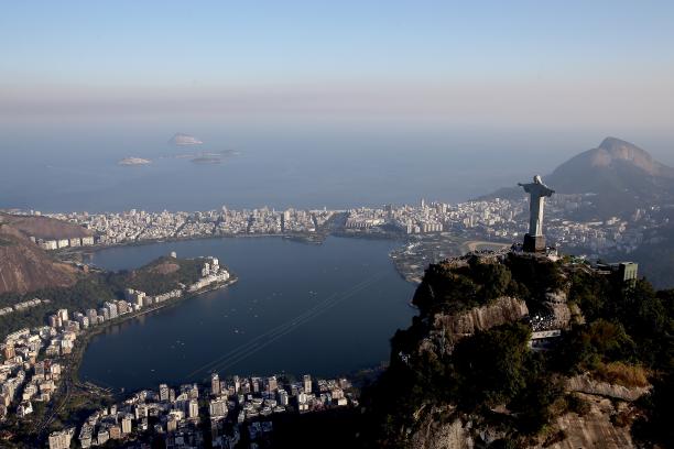 Rio aerial shot Aerial view of Lagoa Rodrigo de Freitas in Rio, Brazil, which will host rowing and canoe events during the 2016 Paralympic Games.