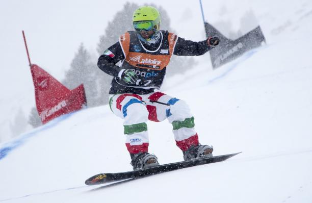 Manuel Pozzerle competes at the 2015 IPC Snowboard World Championships in La Molina, Spain.