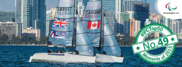 Top 50 2015 - No. 49 Sailing takes action - landscape Two sailing boats in the water with skyline in the background