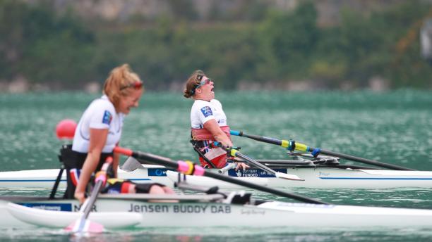 Rachel Morris - Great Britain - 2015 World Rowing Championships Woman in rowing boat celebrating