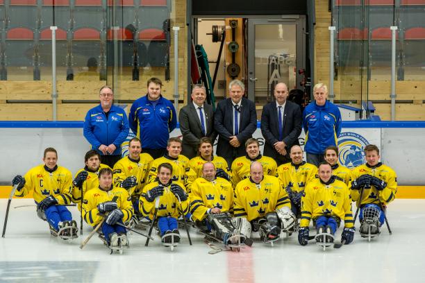Swedish ice sledge hockey team at the IPC Ice Sledge Hockey World Championships B-Pool 2015 in Ostersund.