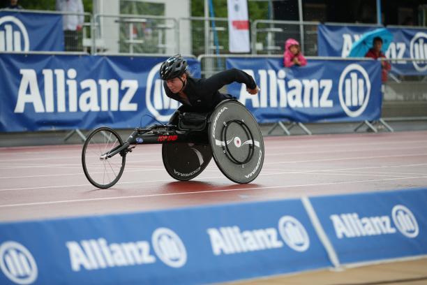 Allianz branding An athlete competes at the 2016 IPC Athletics Grand Prix in Nottwil, Switzerland.