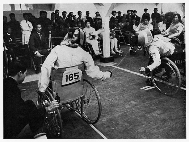 Wheelchair fencing at the Tokyo 1964 Paralympic Games.
