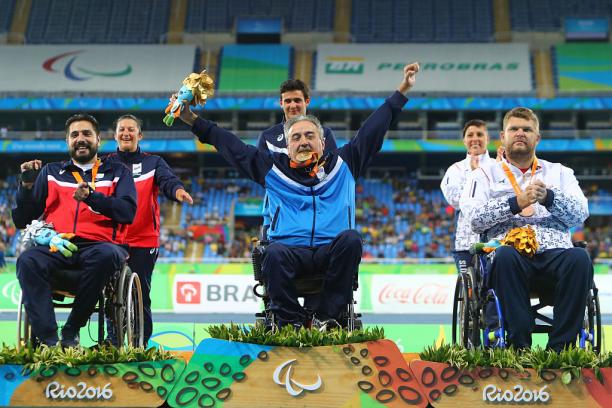 Zejlko Dimitrijevic - Rio 2016 Gold medalist Zeljko Dimitrijevic of Serbia poses on the podium at the medal ceremony for Men's Club Throw - F51
