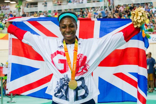 W C4-5 500m Time Trial VC - Cycling - Rio 2016 Woman with British flag and medal around her neck