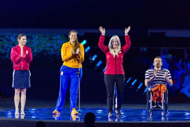 New members of the IPC Athletes Council are introduced during the closing ceremony of the Rio 2016 Paralympic Games.
