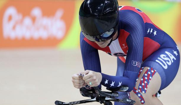 Samantha Bosco of the USA competes in the women's C5 3000m individual pursuit track cycling at the Rio 2016 Paralympic Games.