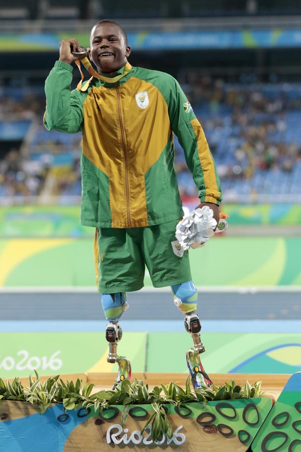 Ntando Mahlangu South Africa's Ntando Mahlangu celebrates winning 200m T42 silver at the Rio 2016 Paralympic Games.