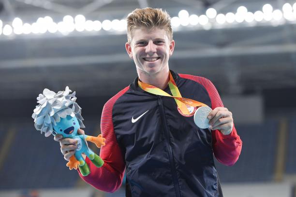 Hunter Woodhall The USA's silver medallist Hunter Woodhall at the medal ceremony for the men's 200m T44 at the Rio 2016 Paralympic Games.