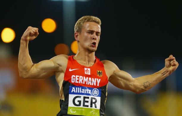 Johannes Floors Germany's Johannes Floors celebrates winning the men's 4x100m T42-47 final during Doha 2015.