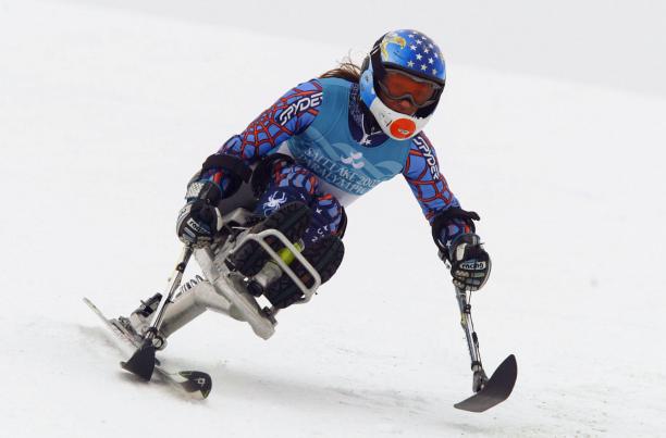 Sarah Will - Salt Lake 2002 a para alpine skier skies down a slope