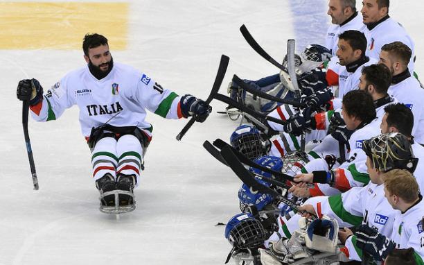 Andrea Macri Italy - Gangneung 2017 A Para ice hockey player celebrates a game win