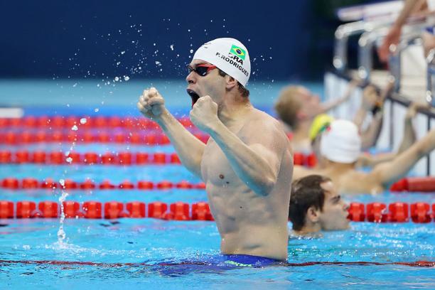 Phelipe Rodrigues Brazilian swimmer Phelipe Rodrigues celebrating in the pool.