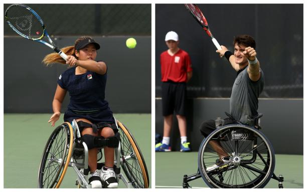 Yui Kamiji and Gustavo Fernandez - collage two wheelchair tennis players on the court