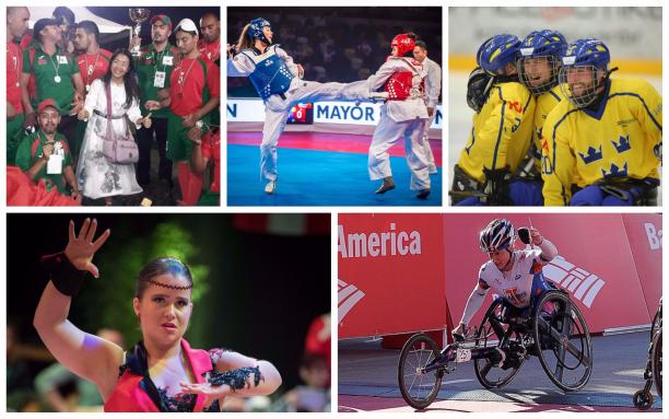 October review - collage Para athletes compete in blind football, taekwondo, ice hockey, dance and athletics
