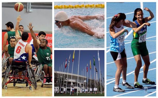 Santiago collage Para athletes compete in the sun at athletics, swimming and wheelchair basketball