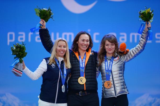 Sochi 2014 snowboard three female Para snowboarders on the podium