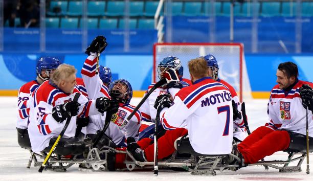 Czech Republic beat Sweden - PyeongChang 2018 Para ice hockey players celebrating