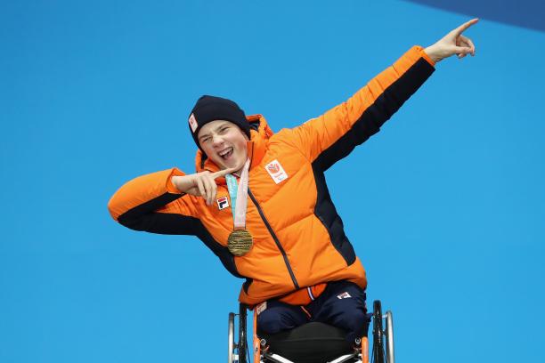 Jeroen Kampschreur - PyeongChang 2018 A male alpine skier on the podium