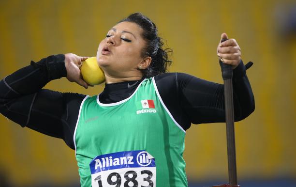Angeles Ortiz Hernandez a female shot putter prepares to throw
