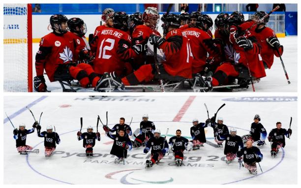 Canada USA collage - PyeongChang 2018 two Para ice hockey teams on the ice
