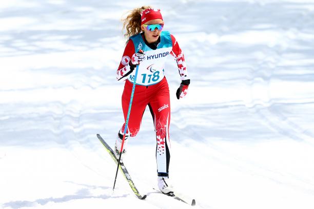 a female Nordic skier during a race