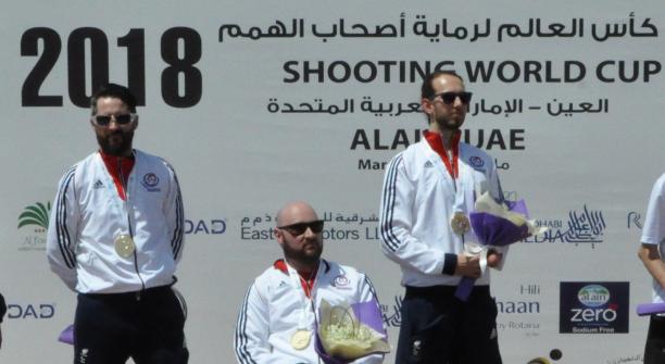 Great Britain - Al Ain 2018 three male Para shooters on a podium