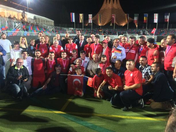 Turkey blind football a group of blind footballers pose for a photo on the pitch